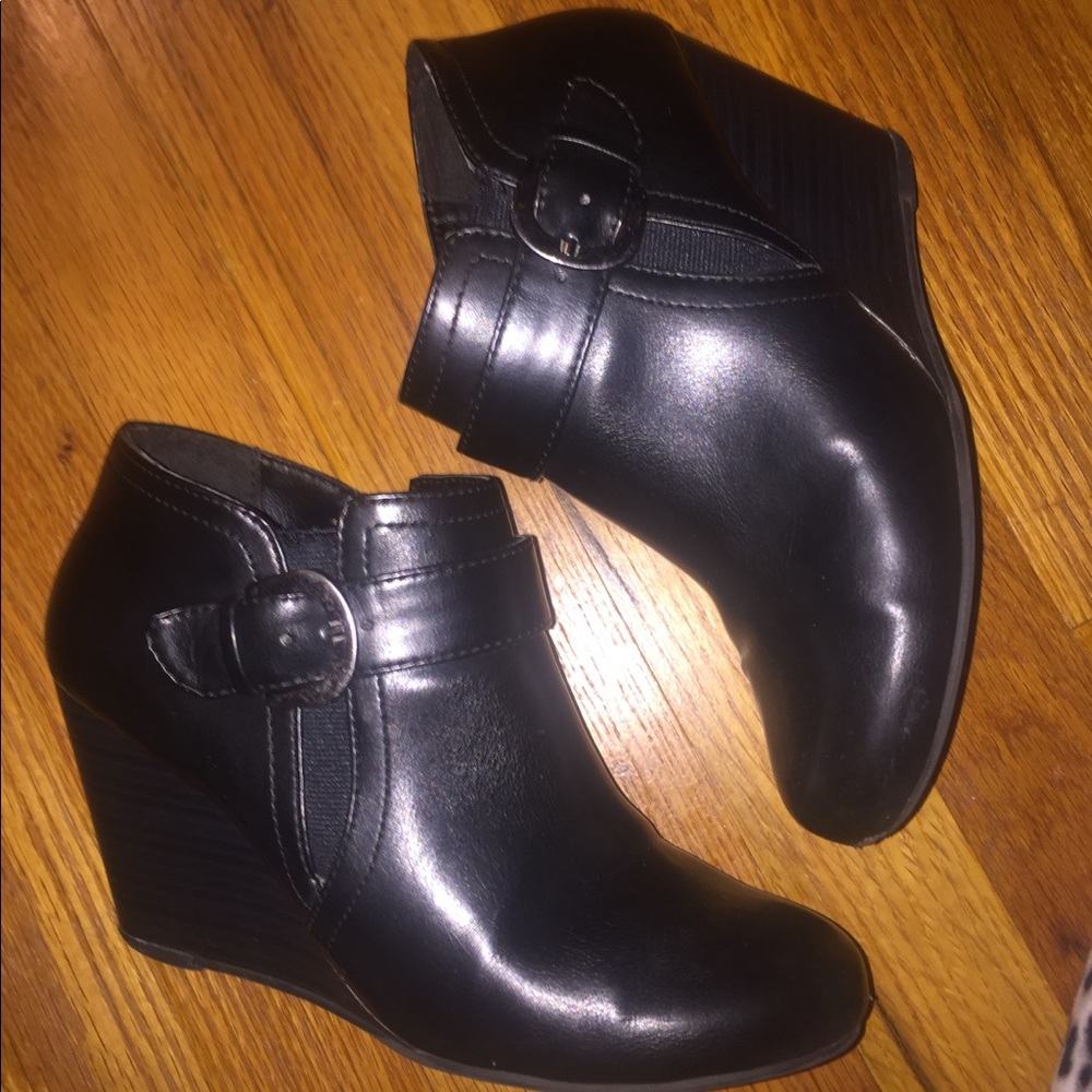 Black ankle booties with wedge. Very comfortable